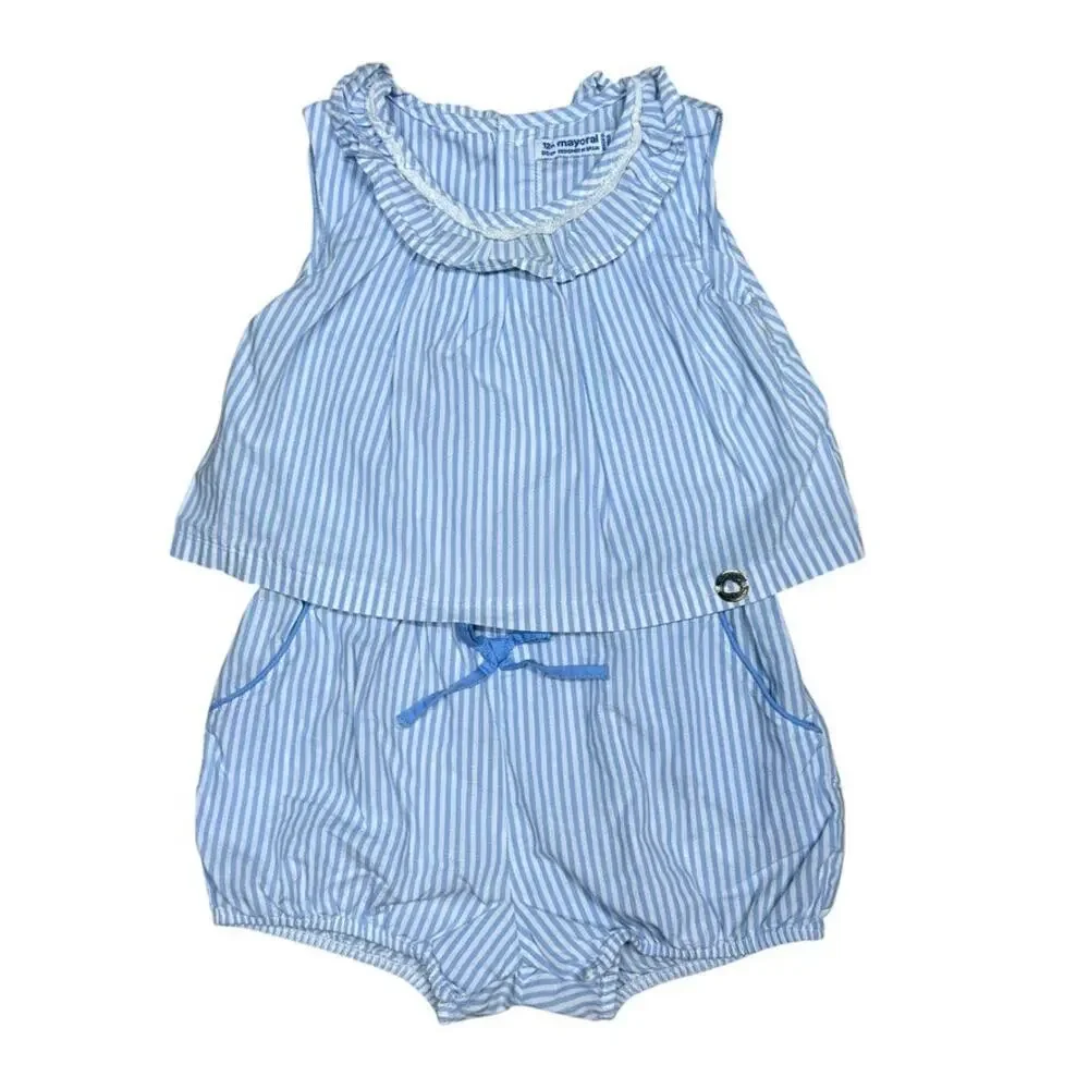 Mayoral Blue Stripe Romper 12 mo